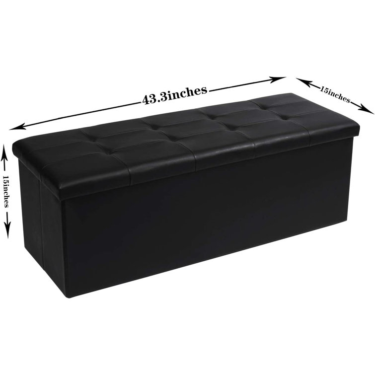 Latitude Run® Folding Storage Ottoman Bench With Tray,Faux Leather Long